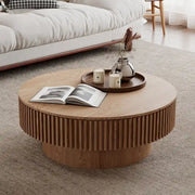 Mesa de centro redonda moderna de madera maciza chapada con almacenamiento