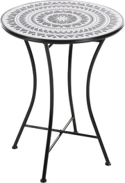 Set de balcón Beliani de 3 piezas de hierro, mesa de mosaico blanco/negro con 2 sillas plegables Comiso