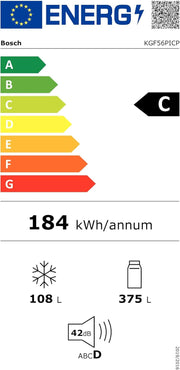 Frigorífico combi Bosch KGN36NWEA Serie 2, 186 x 60 cm, 215 L de refrigeración y 87 L de congelación, NoFrost: nunca más tendrá que descongelar, iluminación LED para una distribución uniforme de la luz