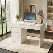 Escritorio VOWNER con 5 cajones, escritorio para computadora con almacenamiento, mesa de PC para habitación juvenil o dormitorio | Mesa de trabajo, 110x50x75 cm (blanco)
