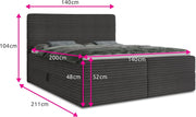 Cama boxspring Sofnet Mollo con 2 cajones, cama doble con colchón Bonell y topper, cama tapizada en suave tela de pana, cama, estructura de cama para dormitorio (Beige (Tilia 03), 140 x 200 cm)