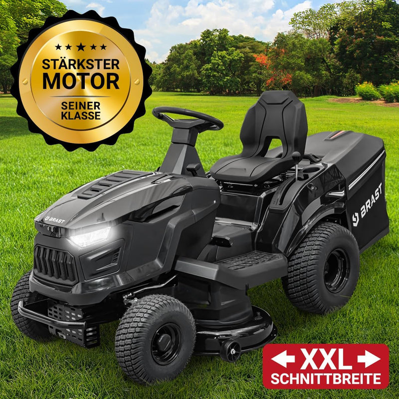 Tractor cortacésped a gasolina BRAST | 9,2 kW (12,5 CV) | Arranque eléctrico | Ancho de corte XXL de 98 cm | Función 2 en 1 | Transmisión de 7 velocidades | Cesta de recogida de 245 L | para grandes superficies de césped de 1.000-5.000 m²