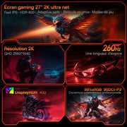Monitor Gaming KOORUI 27 pulgadas, pantalla PC IPS, QHD 2560 × 1440, 260 Hz, 1 ms HDR400 99% sRGB, Adaptive Sync, inclinación ajustable de -5° a 20°, 2xHDMI 2.0 y 1xDP 1.4, negro