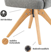 Juego de 2 sillas de comedor DUBI Möbel, giratorias 360° con núcleo de muelles ensacados, gran comodidad de asiento, capacidad de carga hasta 150 kg, tela resistente a la abrasión gris, estructura de madera maciza de roble aceitada (natural), Mika-Juna