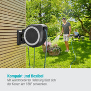 Caja portamanguera de pared Gardena RollUp XL 35 m, exclusiva para Amazon: riego flexible para jardines grandes, caja portamanguera giratoria, incluye manguera de calidad de 35 m con lanza y boquilla de limpieza (18632-60)