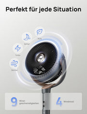Ventilador de pie DREO muy silencioso, ventilador grande con mando a distancia, ventilador silencioso de 20 dB con motor CC, oscilación de 120°, 4 modos, altura ajustable de 94-107 cm, ventilador de suelo, TurboPoly Fan 512, gris