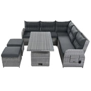 Conjunto de sofá seccional de ratán para exteriores con mesa ajustable y sillones reclinables