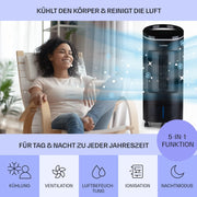 Enfriador de aire Klarstein con refrigeración por agua, enfriador evaporativo 4 en 1 silencioso, humidificador, ventilador y modo nocturno, aire acondicionado portátil de 7 L, enfriador de aire de 65 W, flujo de aire refrigerante de 330 m³/h