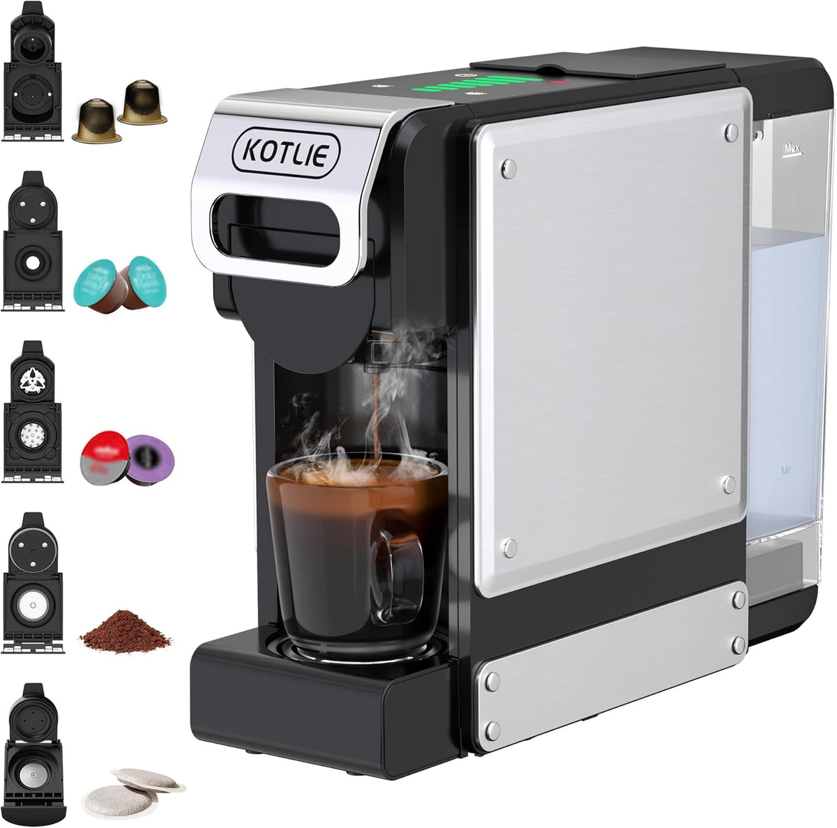 Cafetera de cápsulas multifunción 5 en 1 para Nespresso Original/para Dolce Gusto/A MODO MIO/ESE (44 mm) y café premolido, 7 ajustes de flujo de agua (ST-550)