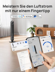 Ventilador de torre inteligente DREO para dormitorio, ventilador de pie silencioso con 28 dB, alcance de aire de hasta 8,8 m, 4 velocidades y 3 modos, temporizador de 8 h, App, Alexa y Google, oscilación de 90°, para el hogar/oficina