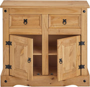 IDIMEX Aparador buffet cómoda mueble vajillero estilo mexicano de madera con 2 puertas batientes y 2 cajones, en pino macizo acabado teñido/encerado