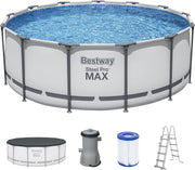 Set de piscina elevada Bestway® Steel Pro MAX™ con bomba de filtro, Ø 396 x 122 cm, gris claro, redonda