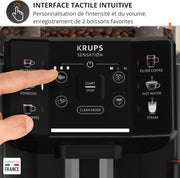 Krups Sensation C50, Cafetera de grano, máquina espresso, 5 bebidas de acceso directo, interfaz táctil, fácil de usar, limpieza automática, boquilla de vapor para cappuccino, fabricada en Francia EA910810
