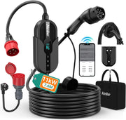 Estación de carga 11kW 400V trifásica 8-16A Tipo 2 cable de 7,6m CEE IP66 control por App con soporte de pared