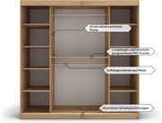 MEBLE KRYSPOL Armario con puertas correderas Verona 1 de 180 cm, armario con barra para colgar ropa y estante, armario para dormitorio o sala de estar, puertas correderas, diseño moderno (cajones: 0, negro + blanco)