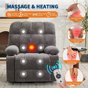 Sillón reclinable extragrande para adultos, sofá mecedor giratorio manual, bolsillos laterales y portavasos para personas altas y grandes, sala de estar