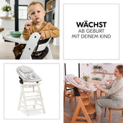Hauck Trona Beta+ Newborn Set Eco Bouncer - Trona de madera evolutiva para bebés desde el nacimiento, incluye accesorio para recién nacidos, cojín de asiento y bandeja - Gris oscuro