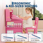 Juego de escritorio y silla de estudio para niños, con estante y superficie inclinable, mesa de estudio infantil, escritorio para estudiantes, para dormitorio, hogar