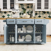 54 Isla de cocina grande con ala abatible de madera de caucho, carro de cocina rodante con textura repujada sobre 4 ruedas con 4 puertas y 3 cajones