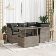 vidaXL Juego de sofá de jardín de 5 piezas con cojines, ratán sintético gris, conjunto de sofá para exterior, conjunto de salón de jardín