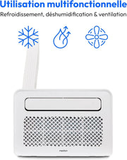 Aire acondicionado Split inteligente MEDION P502 (5000 BTU, 3 en 1, refrigeración, deshumidificación, ventilación, para caravanas, autocaravanas, kit de sellado de ventanas, modo noche, control Wi-Fi, pantalla, MD 37735)