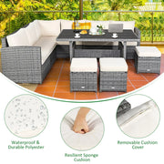Conjunto de comedor de ratán para patio de 7 piezas Costway, sofá seccional y otomana - Ver detalles
