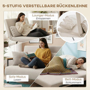 HOMCOM Sofá cama 4 en 1, sofá de 2 plazas con función de cama, 183 x 98,5 cm, sofá plegable con respaldo ajustable en 5 niveles, cojín lumbar y aspecto de terciopelo para salón, beige