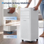 Aire acondicionado portátil LEENON 9000 BTU, 4 en 1: refrigeración, deshumidificación, modo ventilador y modo sueño, climatizador móvil de 2,6 kW con tubo de escape, mando a distancia/temporizador de 24h, para habitaciones de hasta 35 m²