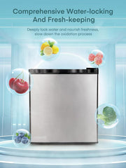 FOHERE Mininevera 46L, Frigorífico pequeño con termostato ajustable, ahorro de energía, silencioso, puerta reversible, minibar, adecuado para el hogar y la oficina, dormitorio, hotel, acero inoxidable