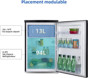 CHIQ Refrigerador congelador 107 L, Clase D, Eficiencia energética, Ultra silencioso (39 dB), Control de humedad, Puerta reversible