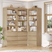 Estantería FirFurd de 202 cm con 3 cajones y 4 estantes, armario alto para salón, mueble de salón con baldas ajustables, vitrina para salón, despacho o cocina, 202x60x35 cm, roble