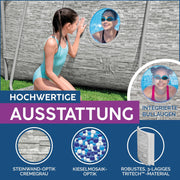 Set completo de piscina con estructura Bestway Power Steel Swim Vista Series, incluye bomba de filtro, 427 x 250 x 100 cm, aspecto de pared de piedra (gris crema), ovalada