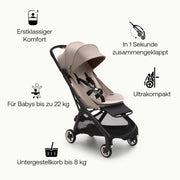 Cochecito de viaje ultracompacto Bugaboo Butterfly, pequeño y ligero, plegable con una sola mano y fácil de maniobrar, cochecito urbano ergonómico para bebés a partir de 6 meses, con mucho espacio de almacenamiento, Stormy Blue