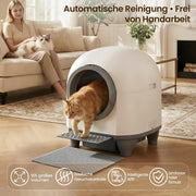 Arenero autolimpiable de 90L con control por aplicación, sensor de seguridad, eliminación de olores y alfombrilla para gatos