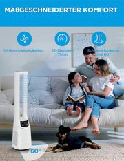 Ventilador de torre 2 en 1 Midea MFP-120i (BL) silencioso 38 dB, purificador de aire con filtro HEPA H13 para 47,6 ㎡, pantalla LED, mando a distancia, oscilación, temporizador de 12 h, compatible con conexión inalámbrica, App, Alexa y Google