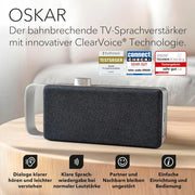 Altavoz/barra de sonido para TV Faller Oskar con Clear Voice (portátil, inalámbrico, fácil manejo, carcasa de aluminio)