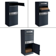 Metzler Paketbox Bispo 2, buzón con compartimento grande para paquetes, antracita, personalizado, grabado, acero inoxidable macizo para exteriores