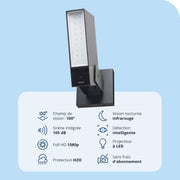 Cámara de vigilancia exterior inteligente Netatmo con sirena de 105 dB, WiFi, iluminación integrada de 12 W, detección de movimiento, visión nocturna, vídeo HD, almacenamiento local, sin suscripción, NOC-S-AMZ