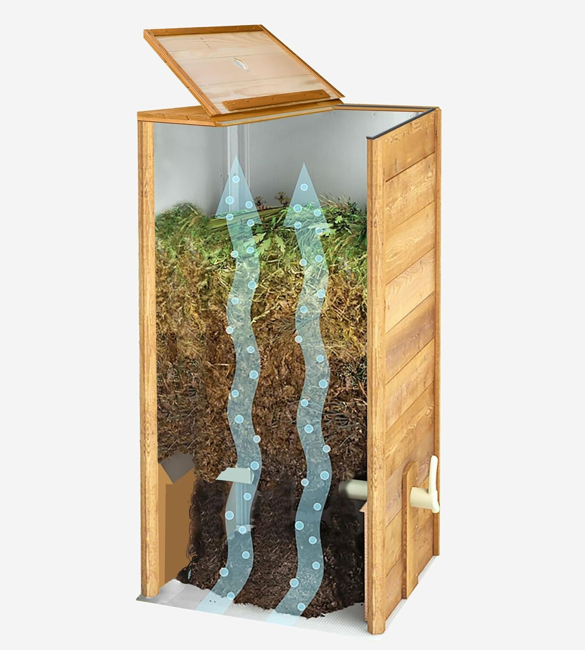 Compostador de madera a prueba de ratas con tapa, protección contra plagas, rejilla de ventilación y base, técnica de deslizamiento para compostar sin malos olores, sin necesidad de volteo, 340 L
