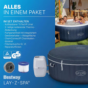Bestway Lay-Z-SPA Spa inflable de bajo consumo Miami AirJet, Ø 180 x 66 cm, 4 personas, calefacción, protector contra heladas, 120 chorros AirJet, aislamiento de bajo consumo, cubierta térmica, azul oscuro
