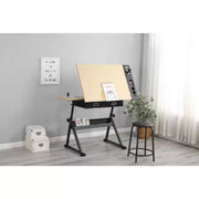 Mesa de dibujo de altura ajustable, mesa de arte inclinable de 0-75° para adultos, escritorio para artistas con 2 cajones de almacenamiento y taburete