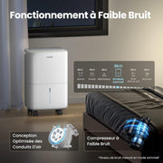 COMFEE' Deshumidificador Compacto, Absorbe hasta 12L/día, Modo silencioso, Bloqueo infantil, Temporizador 24H, Depósito 2,5L, Para habitaciones de 20-35㎡, Aqua Dry 12