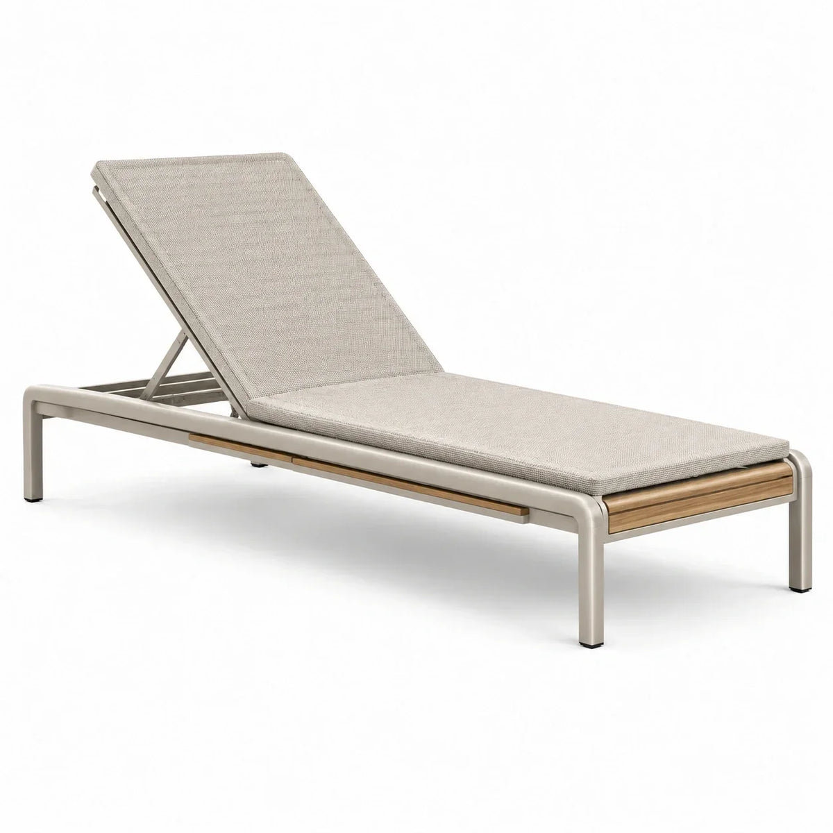 Tumbona de jardín de aluminio beige con detalles en madera de teca