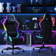 Silla gaming LED Devoko – Silla de oficina ergonómica con función de masaje y reposapiés telescópico, respaldo ajustable (90-135°), para gamers de hasta 150 kg, diseño que cuida la vista, negro