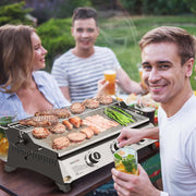 Plancha de gas propano Royal Gourmet de acero inoxidable, 3 quemadores de 7,5 kW, superficie de cocción de 61,5 x 32 cm con rejilla de calentamiento, adecuada para camping y exteriores, plateada