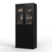 Alacena de madera maciza 100% con puertas de vidrio esmerilado, puertas sólidas, 2 cajones y estantes ajustables