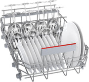Lavavajillas inteligente Bosch Serie 2 SPV2IKX10E, totalmente integrable, 45 cm de ancho, cesta para cubiertos, secado extra con solo pulsar un botón, InfoLight punto de luz rojo en el suelo, protección AquaStop contra daños por agua, blanco