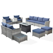 Conjunto de muebles de mimbre para patio exterior de 13 piezas XIZZI con mesa de fuego
