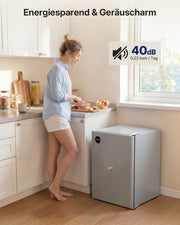 Refrigerador Upstreman 71L sin congelador, 1-10°C, control de temperatura de 7 niveles, iluminación LED, 40 dB silencioso, refrigerador de espacio completo de bajo consumo para dormitorio, oficina, cocina, CR71-Plata