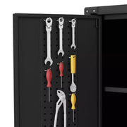 Gabinete de almacenamiento de metal para garaje de alta resistencia de 72 pulgadas con ruedas - Puertas con cerradura - 4 estantes ajustables - Organizador de tablero perforado - Casillero de herramientas móvil